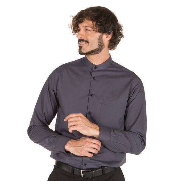 Camisa negra cuello Mao manga larga