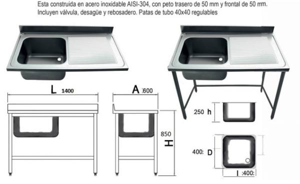 FREGADERO 140X60 CM+HUECO LAVAVAVAJILLAS